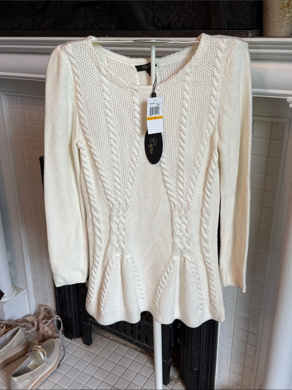 Cupio Cream Cable Knit Peplum Sweater- NWT- retail 65